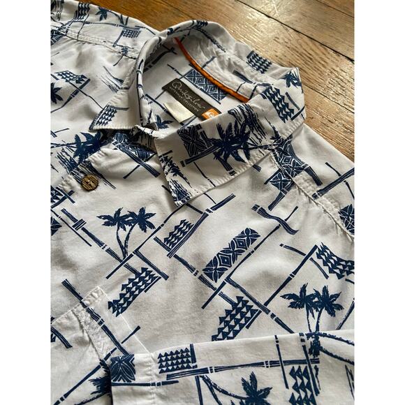 QUIKSILVER Waterman Collection White/Blue Tropical Button Down Shirt sz XL - Picture 2 of 9
